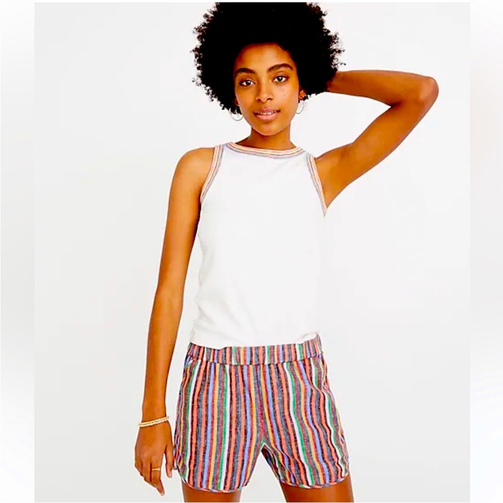 Madewell Pull On Rainbow Striped Shorts Linen Cotton